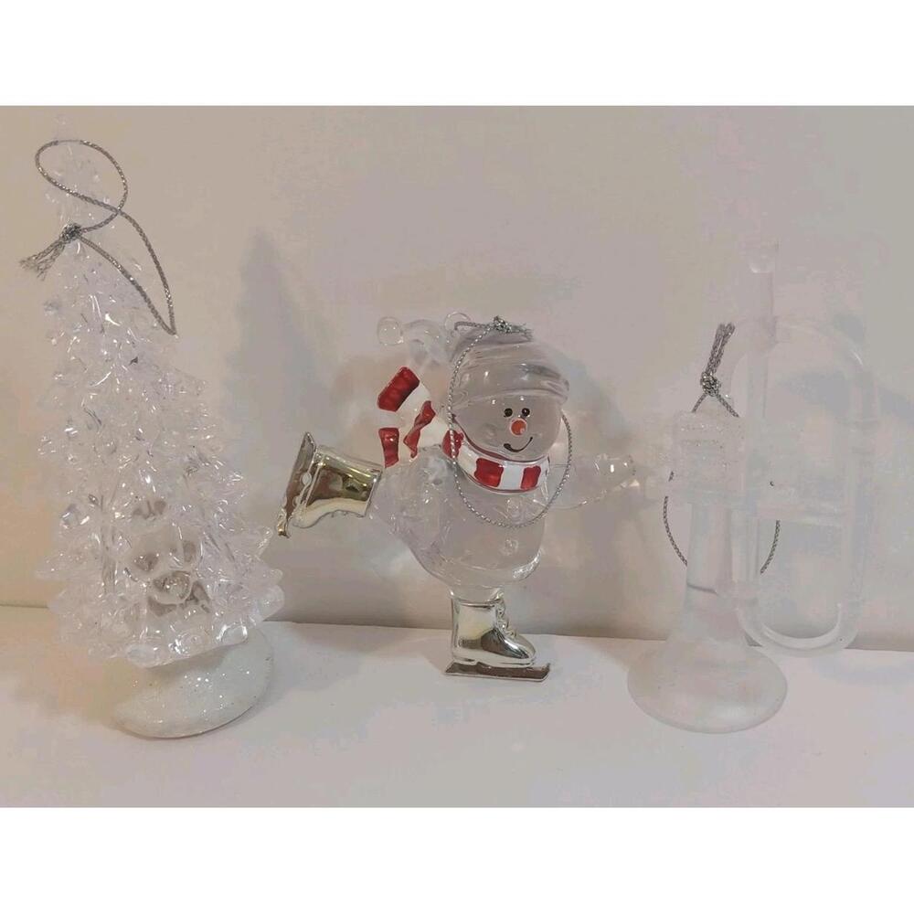 Kurt Adler Ice Skating Snowman Clear Red Acrylic Glass Light Up Tree Trumpet - Picture 6 of 7